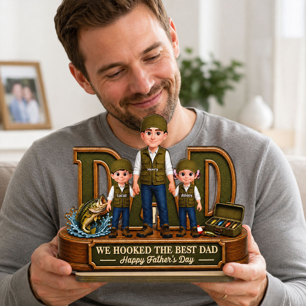We Hooked The Best Dad Fishing Dad - Personalized 2-Layered Wooden Plaque - Gift For Fishing Dad, Fishing Lovers