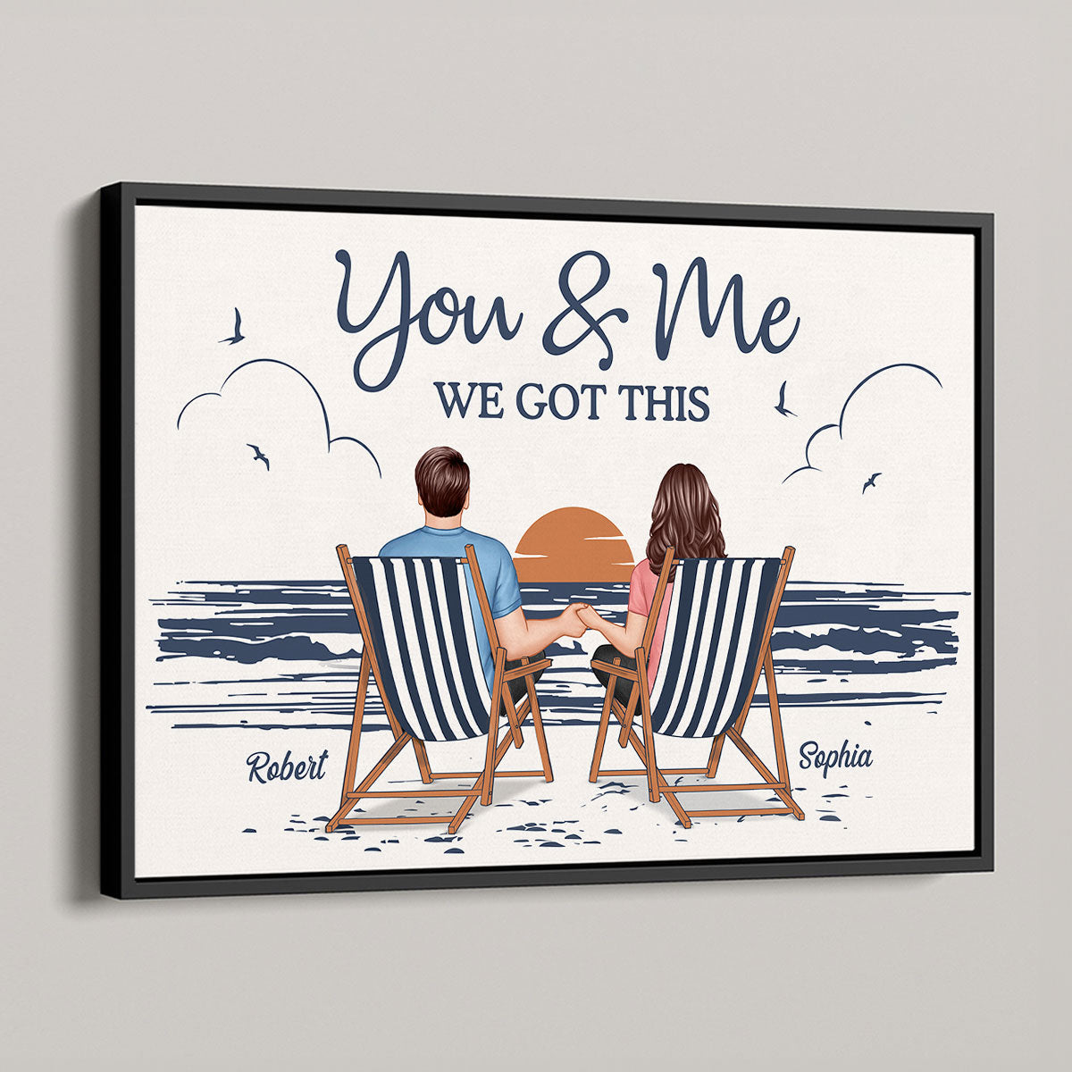 Couple At Beach Aesthetic Beach Retro Blue Theme Personalized Poster, Gift For Him, For Her