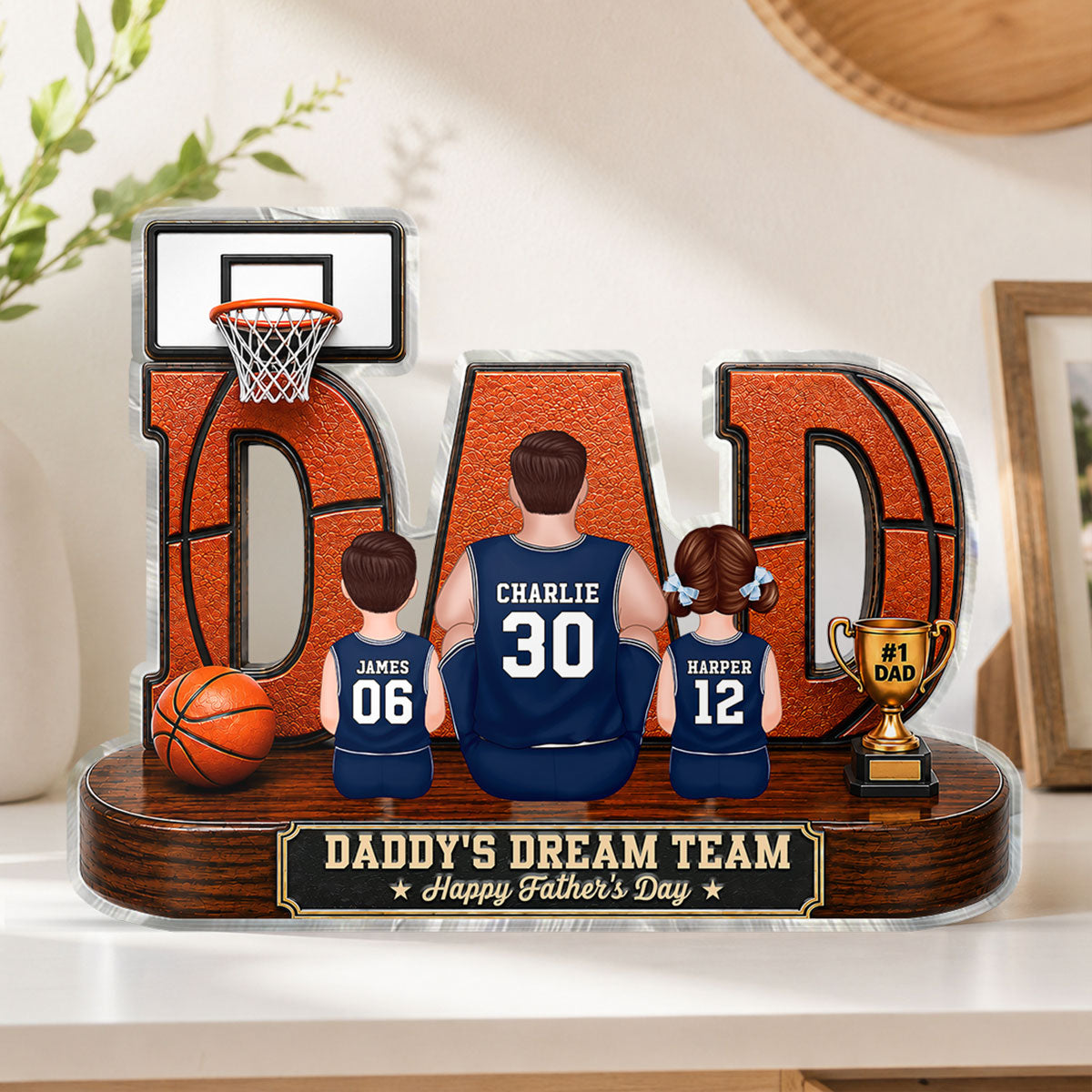 Basketball Dad Legend Daddy's Dream Team 2D Flat Printed- Personalized Acrylic Block Plaque - Gift For Dad, Husband, Basketball Fans