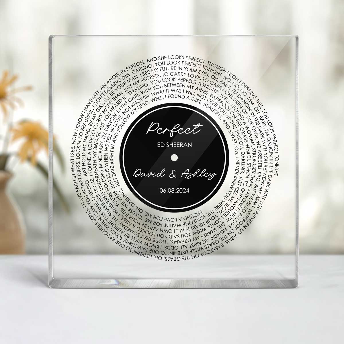 Custom Couple Favorite Song Vinyl Record Personalized Square Acrylic Block Plaque, Heartfelt 2025 Gift For Couple, For Him, For Her