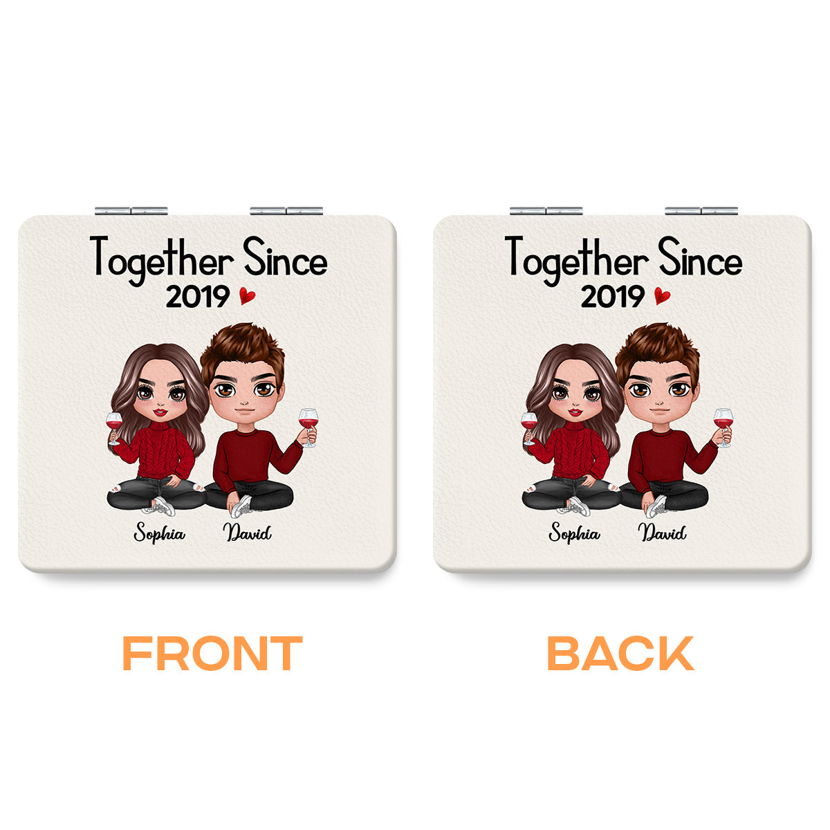Doll Couple Sitting Together Since Personalized Square Compact Mirror