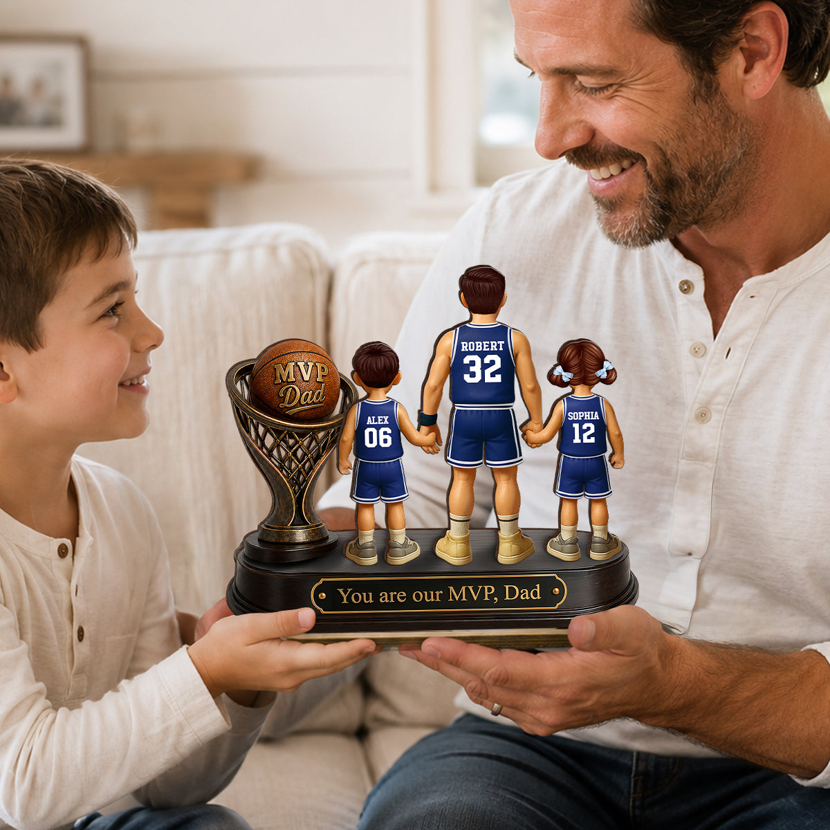 We Scored the Best Dad Basketball Trophy - Personalized 2-Layered Wooden Plaque - Gift for Dad, Husband