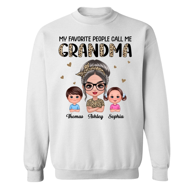 Favorite People Call Me Grandma Half Leopard Doll Grandma & Grandkids Personalized Shirt