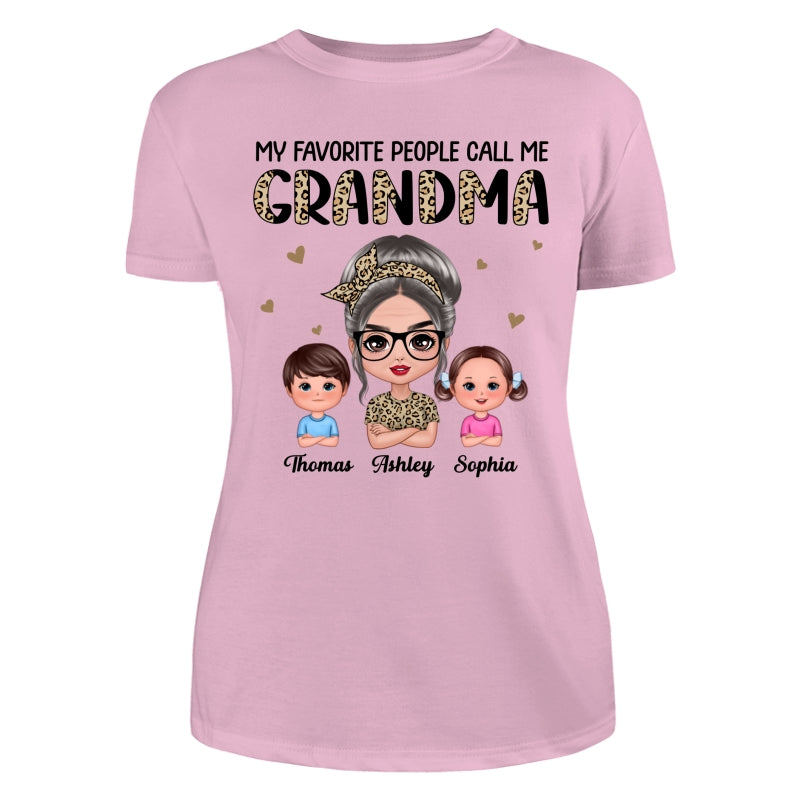 Favorite People Call Me Grandma Half Leopard Doll Grandma & Grandkids Personalized Shirt