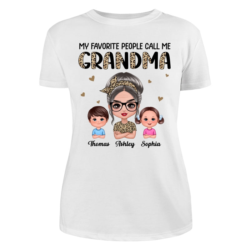 Favorite People Call Me Grandma Half Leopard Doll Grandma & Grandkids Personalized Shirt