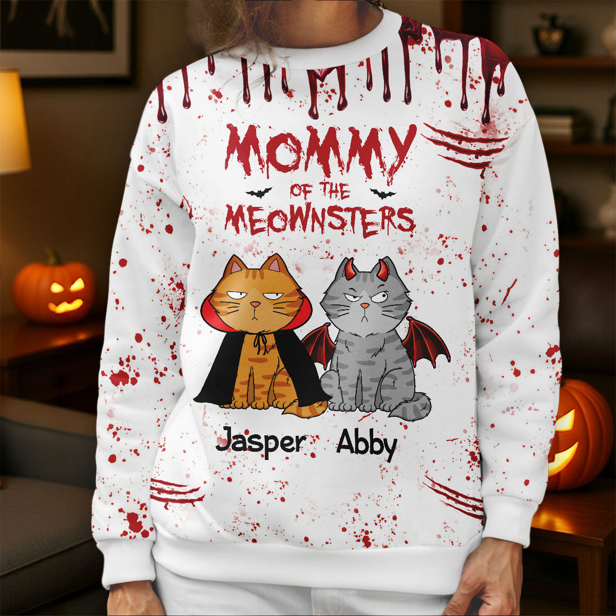 Halloween Mommy Daddy Of The Monsters Cats Personalized 3D Sweatshirt