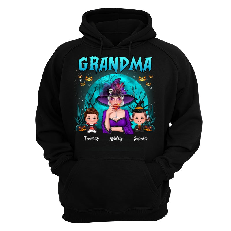 Halloween Grandma Mom Kids Teal Moon Personalized Shirt