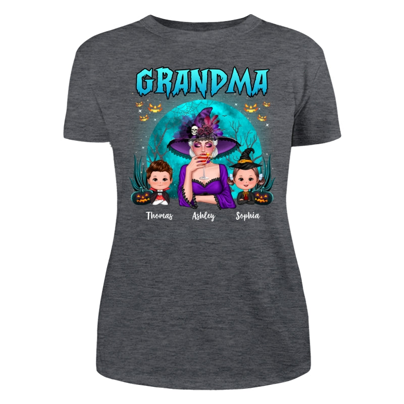 Halloween Grandma Mom Kids Teal Moon Personalized Shirt