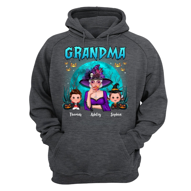 Halloween Grandma Mom Kids Teal Moon Personalized Shirt