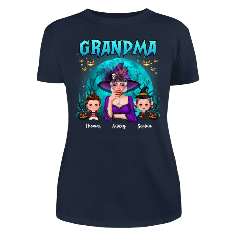 Halloween Grandma Mom Kids Teal Moon Personalized Shirt