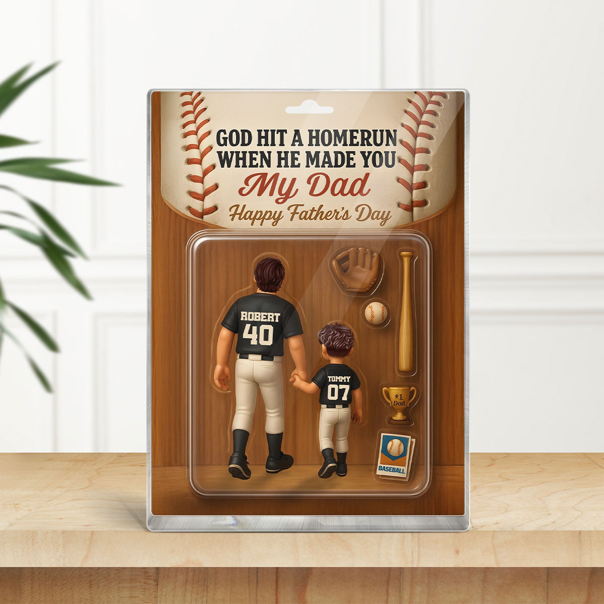 God Hit A Home Run When He Made You Our Dad Custom Action Figure Personalized Acrylic Block Plaque, Gift for Baseball Dad