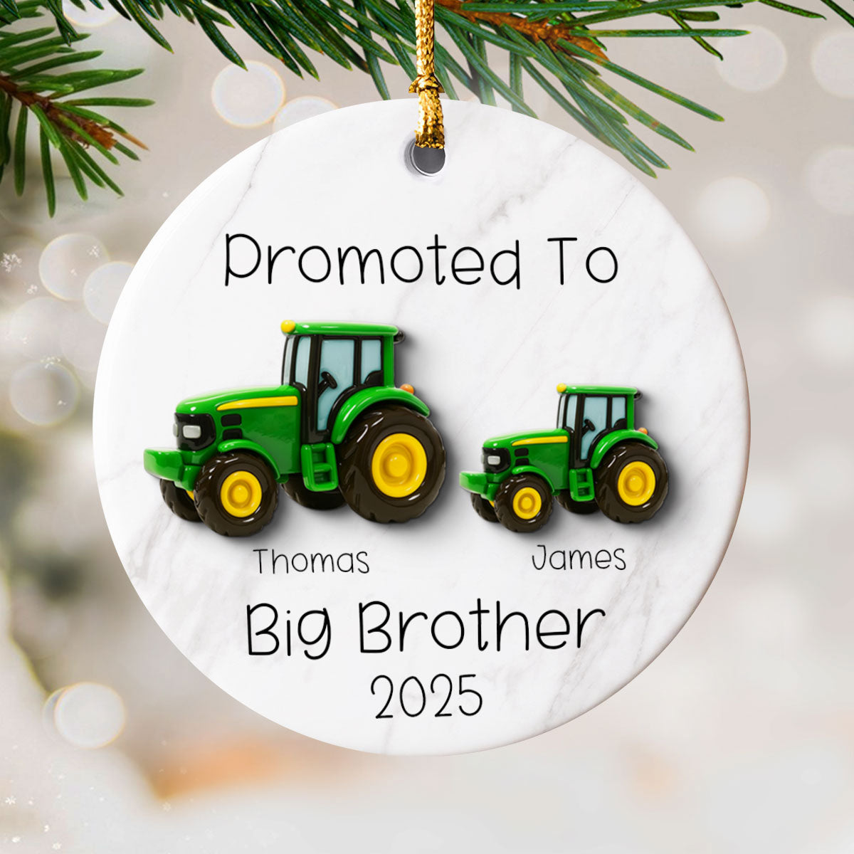Promoted To Big Brother Big Sister Tractors - Personalized Ceramic Ornament - Proud New Big Siblings Gift