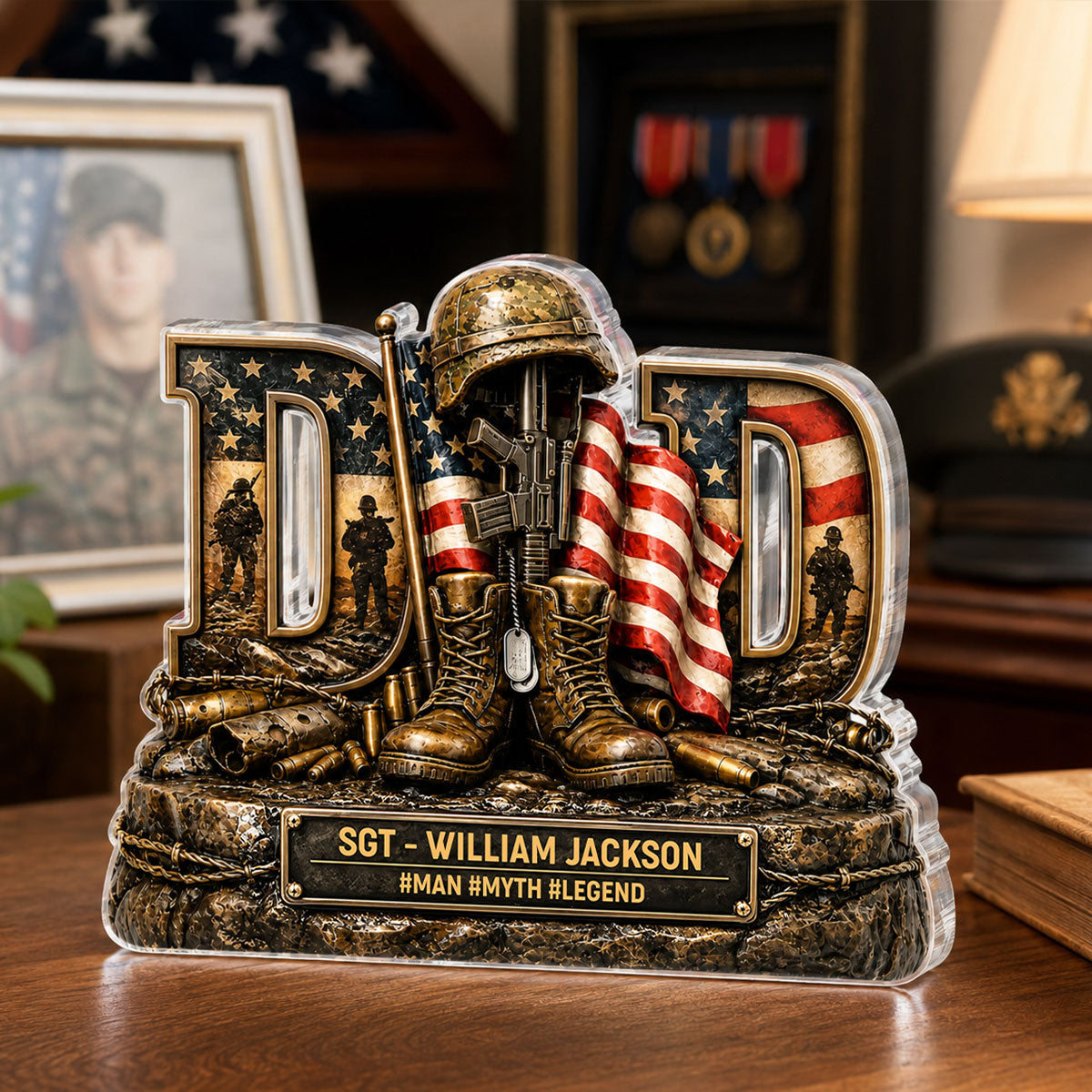 Proud American Veteran Dad - Acrylic Block Plaque - Gift For Dad, Husband