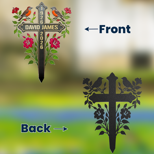 Memorial Metal Cross Stake Grave Marker Remembrance Gift - Personalized Garden Stake