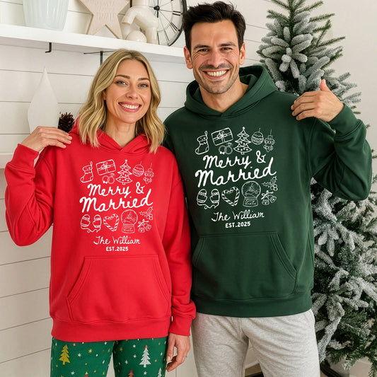 Merry & Married First Christmas As Mr & Mrs - Personalized Hoodie