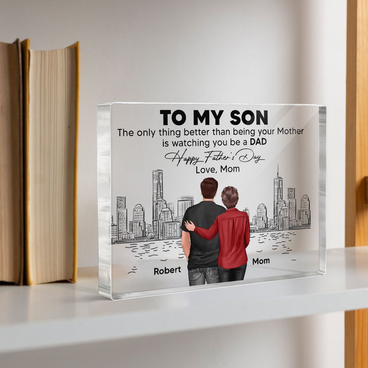 To My Son From Mom Happy Skyline Personalized Rectangle Acrylic Block Plaque