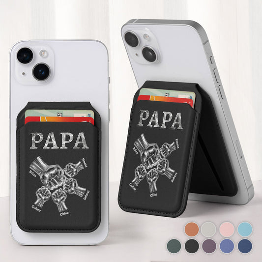 Father's Day Gifts, Metal Grandpa Fist Bump Print - Personalized Wallet Compatible With Magsafe