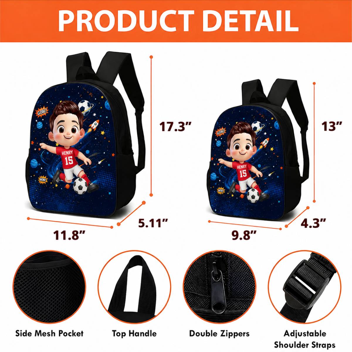 Soccer Design for Boys Girls - Personalized Backpack - Back to School Backpack for Kids