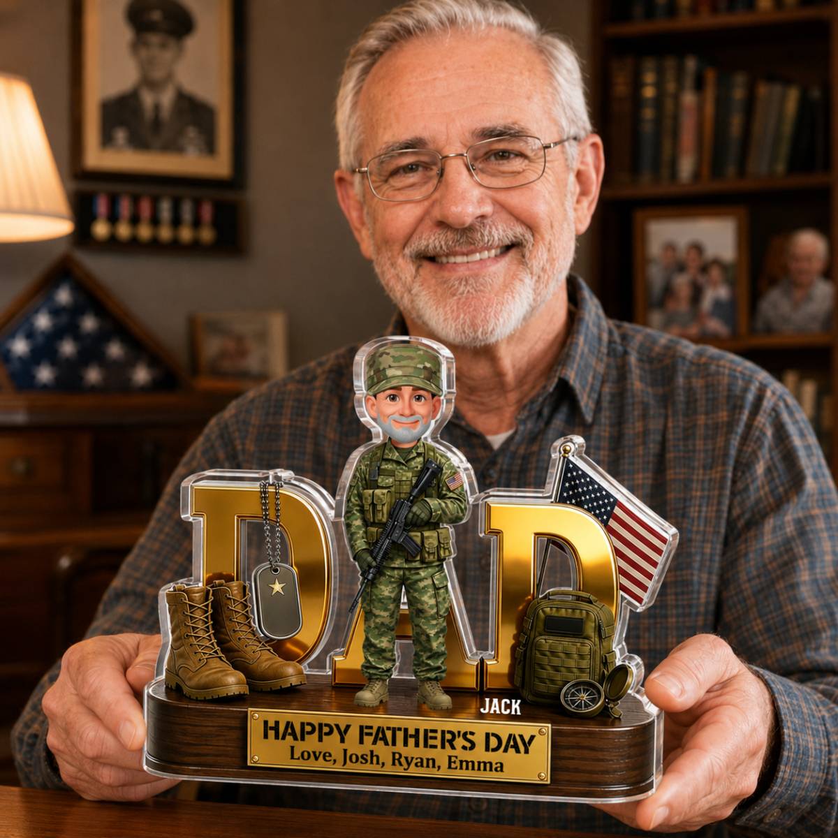 Proud American Military Armed Force Hero Dad 2D Flat - Personalized Acrylic Block Plaque - Unique Trending Gift For Dad, Husband