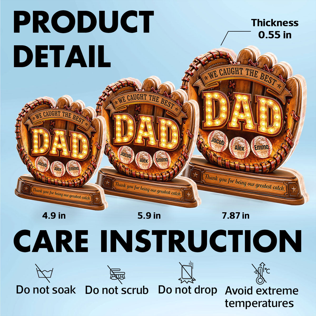 Great Baseball Dad - Personalized Acrylic Block Plaque - Gift for Dad, Husband