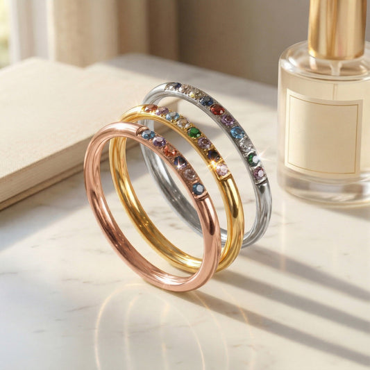Minimalist Dainty Ring Stackable Ring Custom Birthstones Gift For Her - Personalized Ring