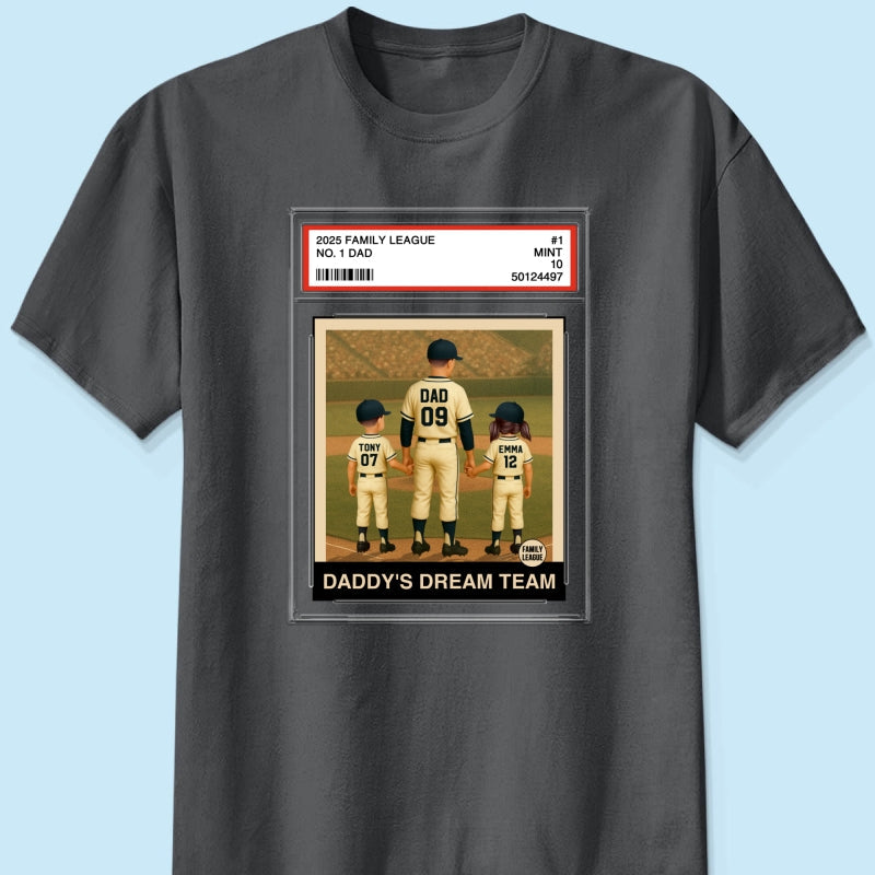 Baseball No. 1 Dad Grandpa Man & Kids Trading Card Style Personalized Shirt