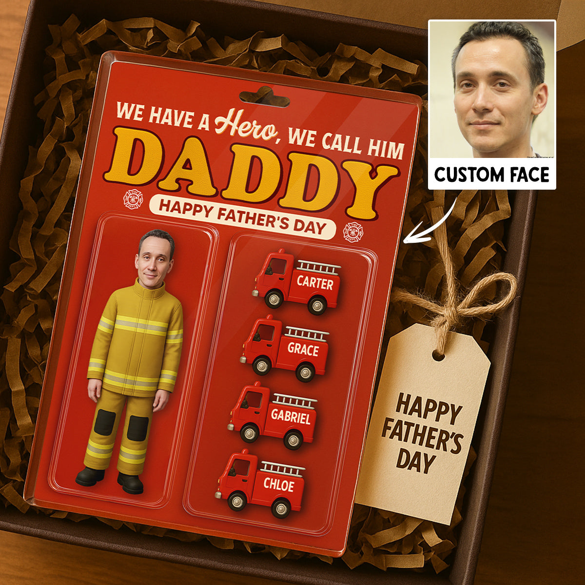 Firefighter Dad Hero Custom Figure 3D Effect Personalized Flat Acrylic Block Plaque, Unique Gift For Dad
