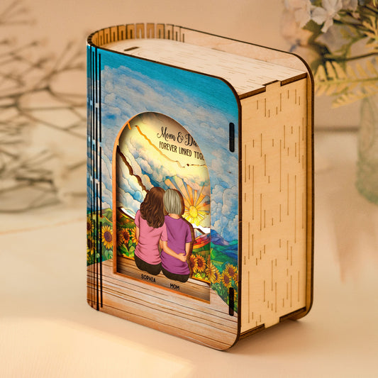 Mom And Daughters Forever Linked Together - Personalized 3D Wooden Puzzle Night Light