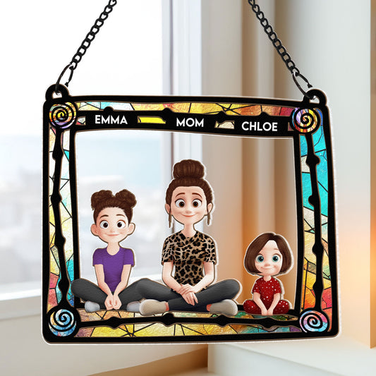 Mom And Her Children - New Version - Personalized Window Hanging Suncatcher Ornament