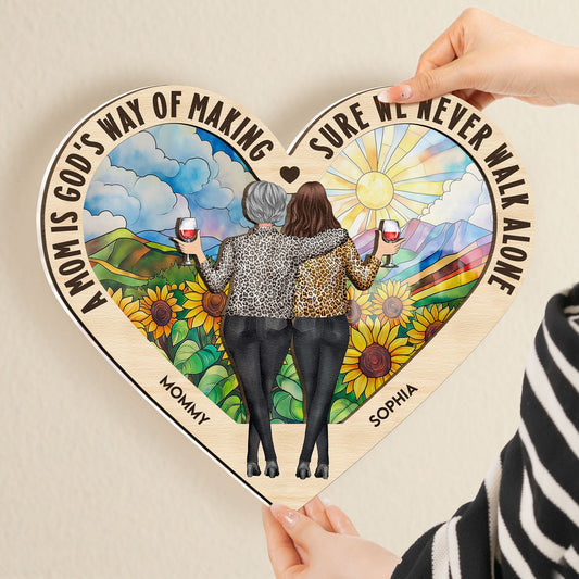 Mom, We Never Walk Alone - Personalized Wood And Acrylic Wall Art