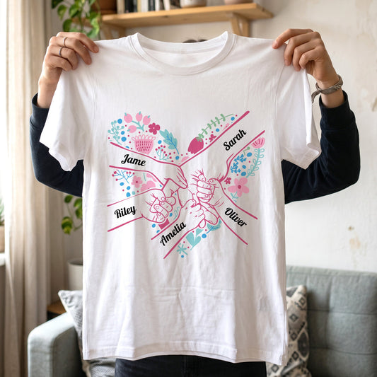 Mom Holding Hands Floral Shirt Gift For Mom, Wife, Grandma - Personalized Shirt