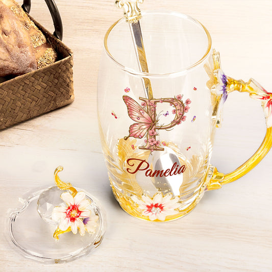 Monogram Cup Custom Name Tea Cup - Personalized Enamel Flower Tea Cup