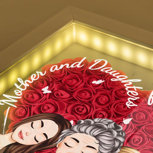 Mother Daughters Linked Together - Personalized Flower Shadow Box With LED Light