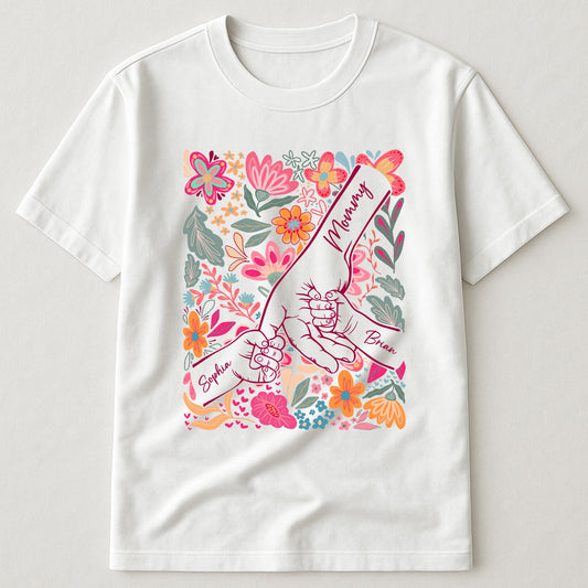 Mother & Children Holding Hands Floral Shirt Gift For Mom, Wife, Grandma - Personalized Shirt