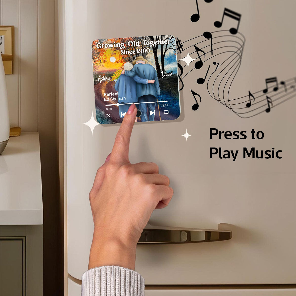 Old Couple Growing Old Together Since Personalized Music Fridge Magnet, Heartfelt 2025 Gift For Couple, For Him, For Her, Boyfriend, Girlfriend, Husband, Wife