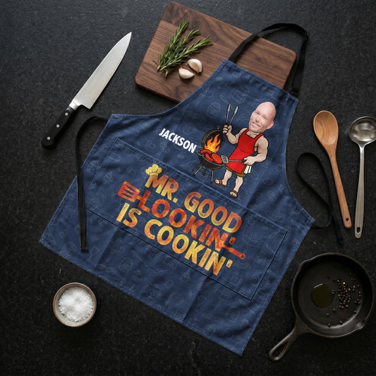 Mr. Good Lookin' Is Cookin' Funny Father's Day Gift For Dad, Husband, Grandpa - Personalized Apron