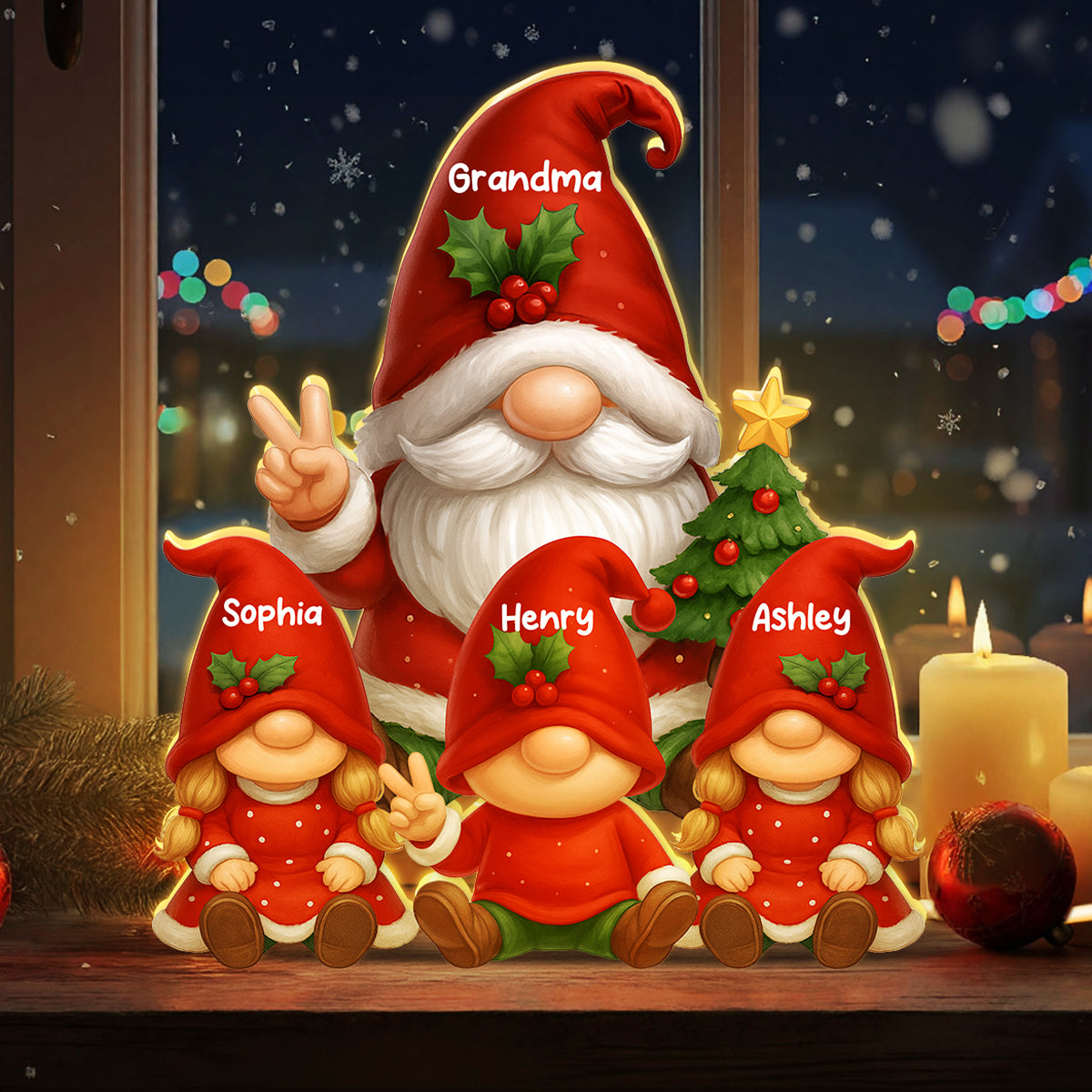 Gnome Grandma & Grandkids Festive Holiday - Personalized Light Box - Christmas Decor, Christmas Gift for Grandma