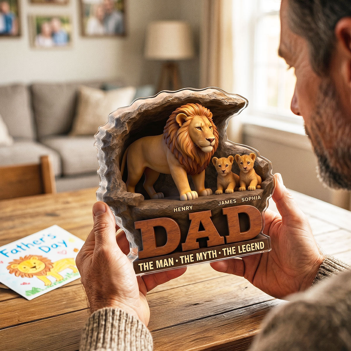 Lion Dad The Man The Myth The Legend - Personalized Acrylic Block Plaque - Cool Gift For Dad