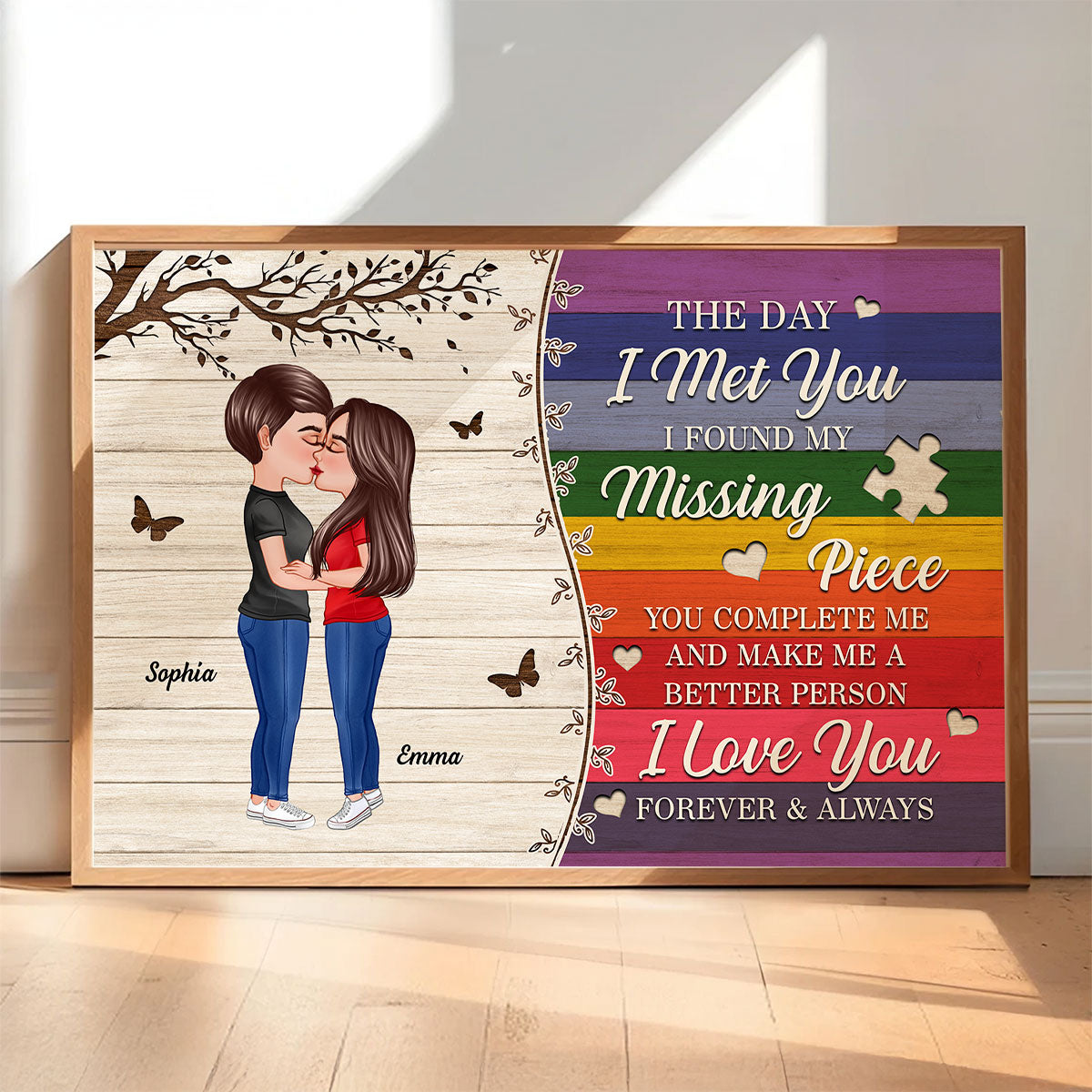 Colorful Wood Pallets The Day I Met You LGBTQ Couple Kissing Personalized Poster, Pride Month Gift
