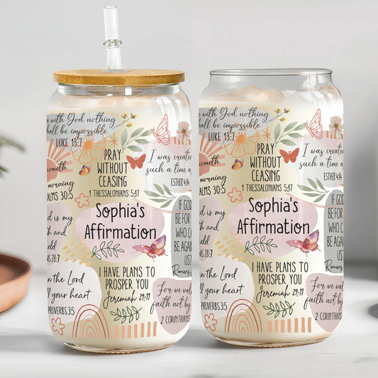 My Faith Affirmation Bible Scripture Verses - Personalized Clear Glass Cup