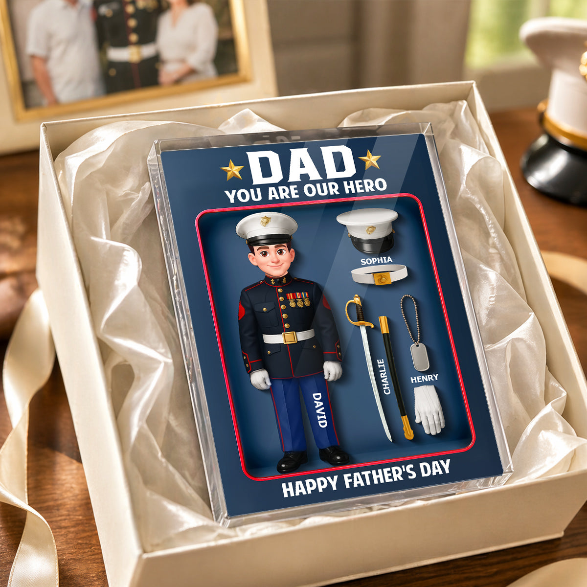 American Marine Dad Hero - Personalized Acrylic Block Plaque - Gift For Marine Dad