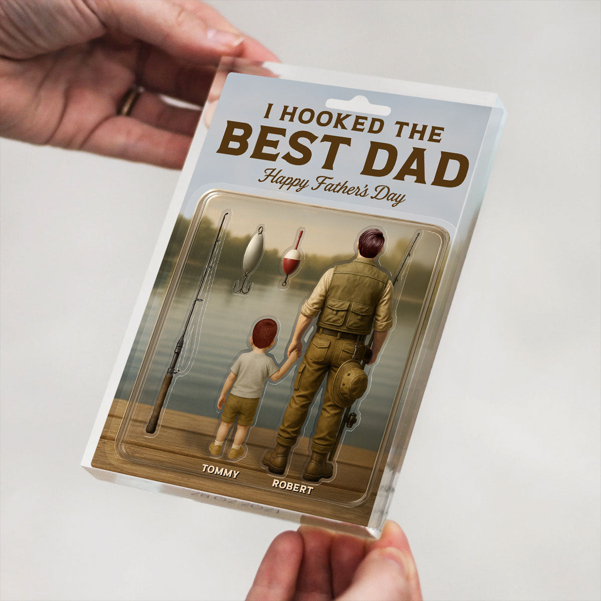 Dad And Kids Fishing Together Custom Figure Personalized Acrylic Block Plaque, Gift For Fishing Dad, For Grandpa, For Husband