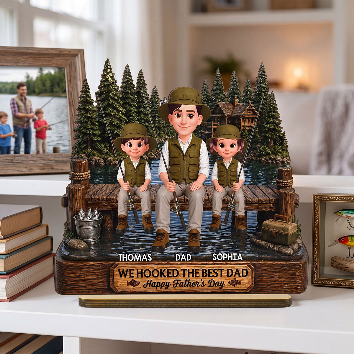 Fishing We Hooked The Best Dad - Personalized 2-Layered Wooden Plaque - Gift For Fishing Dad, Fishing Lovers
