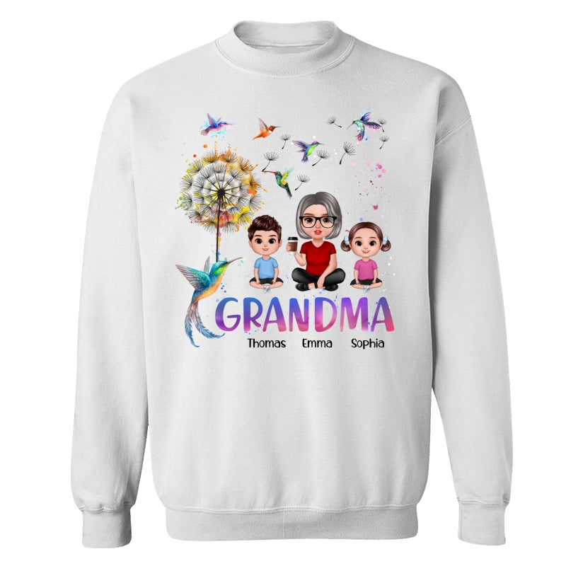 Realistic Doll Grandma Grankids Hummingbird Dandelion Personalized Shirt