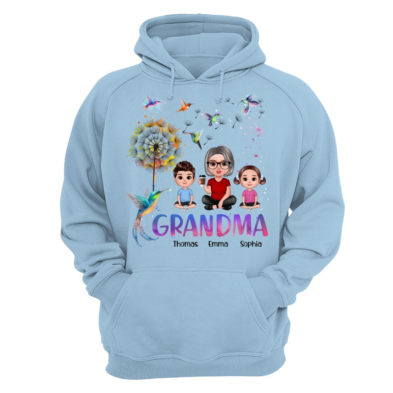 Realistic Doll Grandma Grankids Hummingbird Dandelion Personalized Shirt