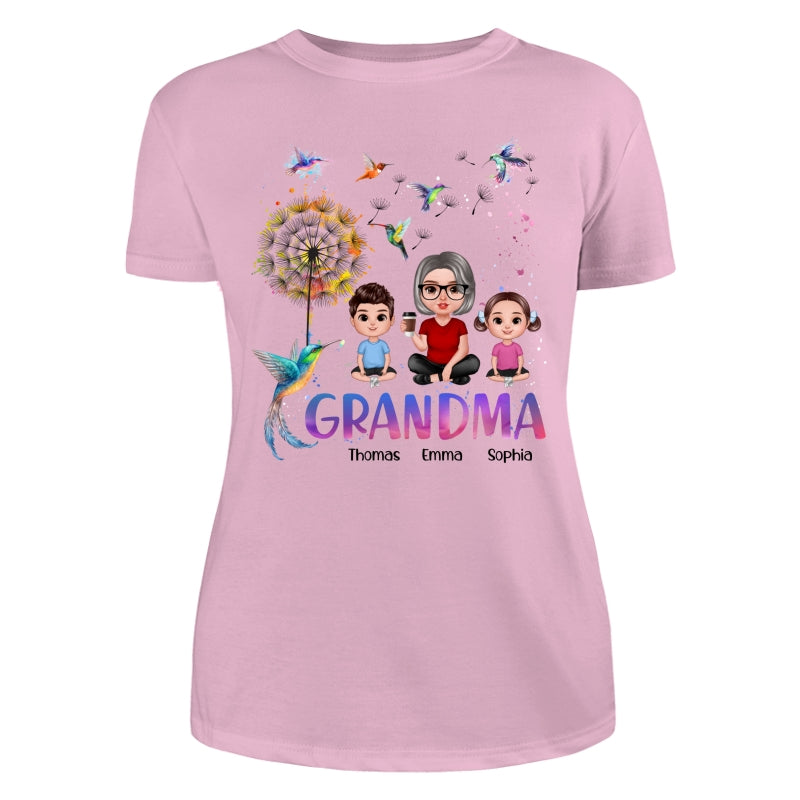 Realistic Doll Grandma Grankids Hummingbird Dandelion Personalized Shirt