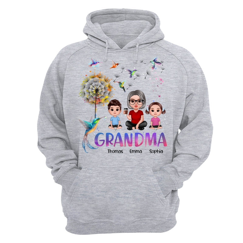 Realistic Doll Grandma Grankids Hummingbird Dandelion Personalized Shirt