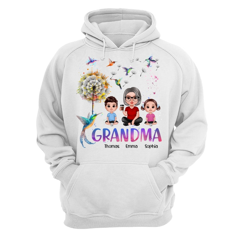 Realistic Doll Grandma Grankids Hummingbird Dandelion Personalized Shirt