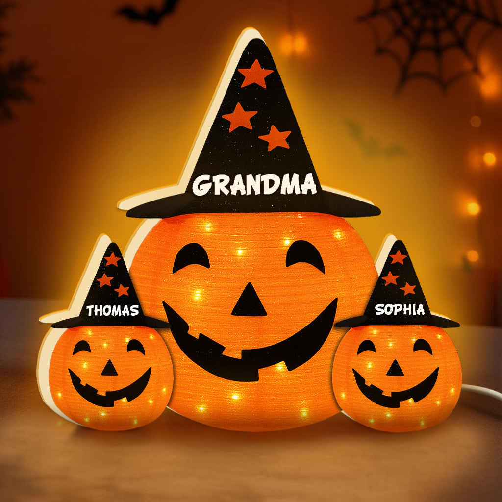 Halloween Grandma Jack O'Lantern Custom Kids Names Personalized LED Light Box