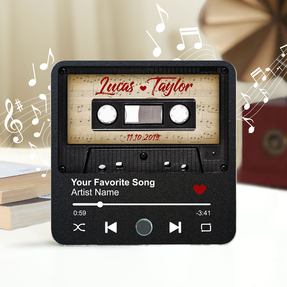 Retro Black Cassette Tape Personalized Music Fridge Magnet, Anniversary Gift For Him, For Her, For The Couple